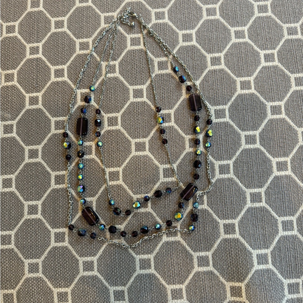 Elegant Multi-Layered Blue, Purple,  and Silver Necklace